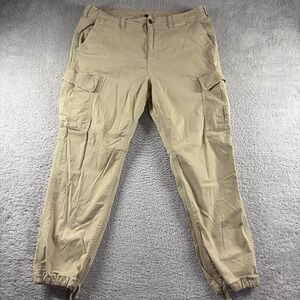 American Eagle Cargo Jogger Pants Mens 36x32 Tan Khaki Adjustable Flex